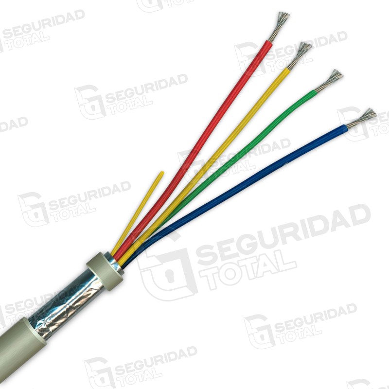 Cable CCTV baja pérdida 4 hilos + conector a tierra con malla de aluminio Rollo x 40 Mts.